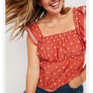 Old Navy Flutter Sleeve Smocked Back Babydoll Top  XXL